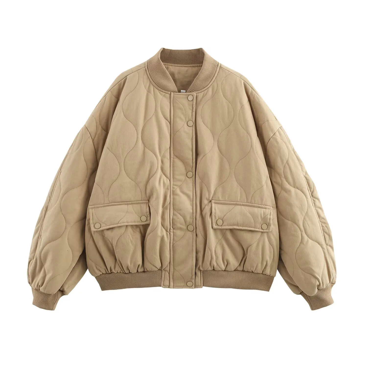 

Vintage O-neck Zipper Quilted Warm Jacket For Women Loose Pocket Button Padded Coat Autumn Winter High Street Casual Outerwear