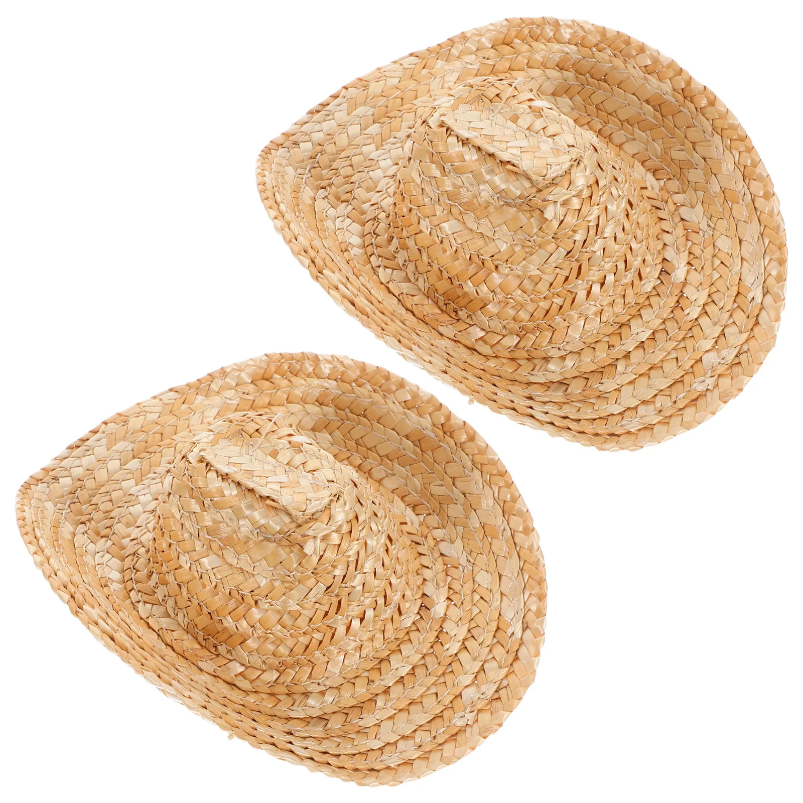 2Pcs Mini Straw Cowboy Hats Miniature Straw Hat Accessories for Crafts Props Decoration Mini Grass Hat
