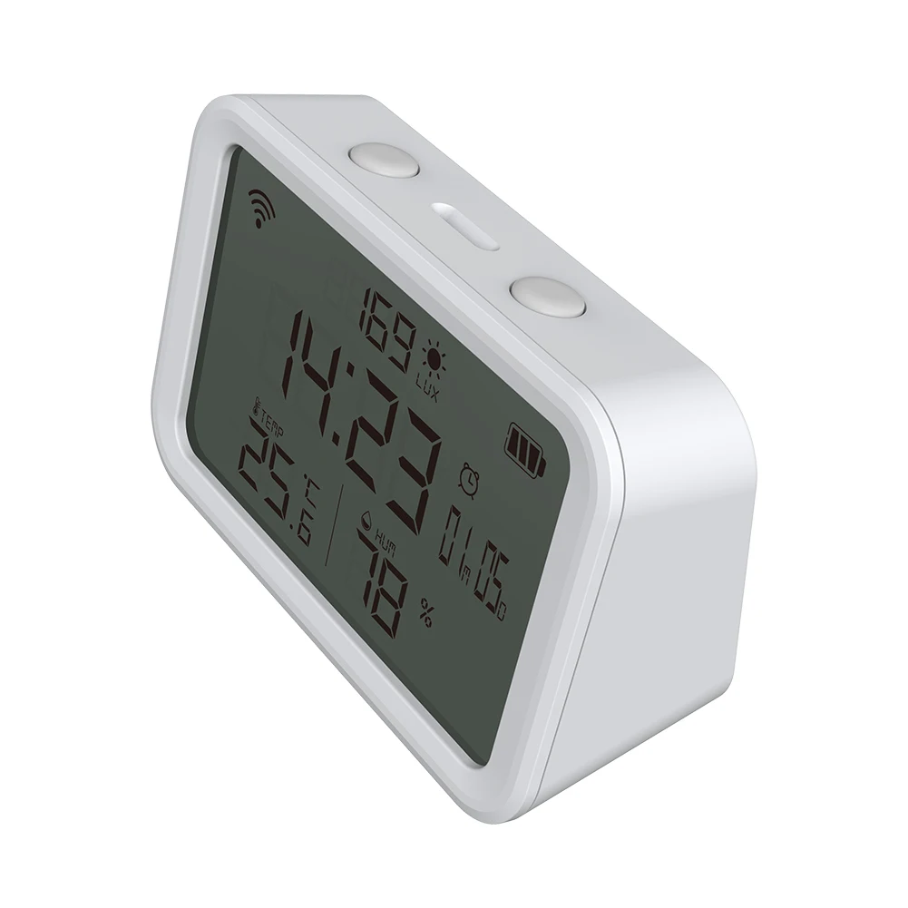 WiFi Thermometer Hygrometer Battery Powered 4 in 1 Illumination Clock 2.4GHz LCD Digital Display Bluetooth-compatible 5.0