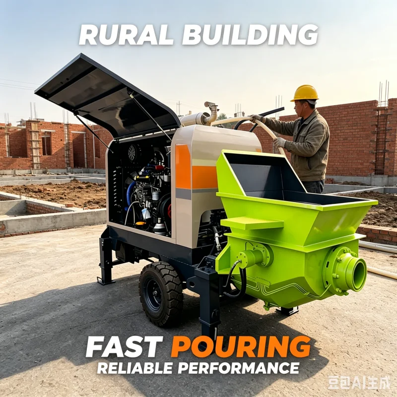 Double Cylinder Enclosed Diesel Concrete Pump Produced By Industrial Leading Source Factory For Outdoor Pouring Operations