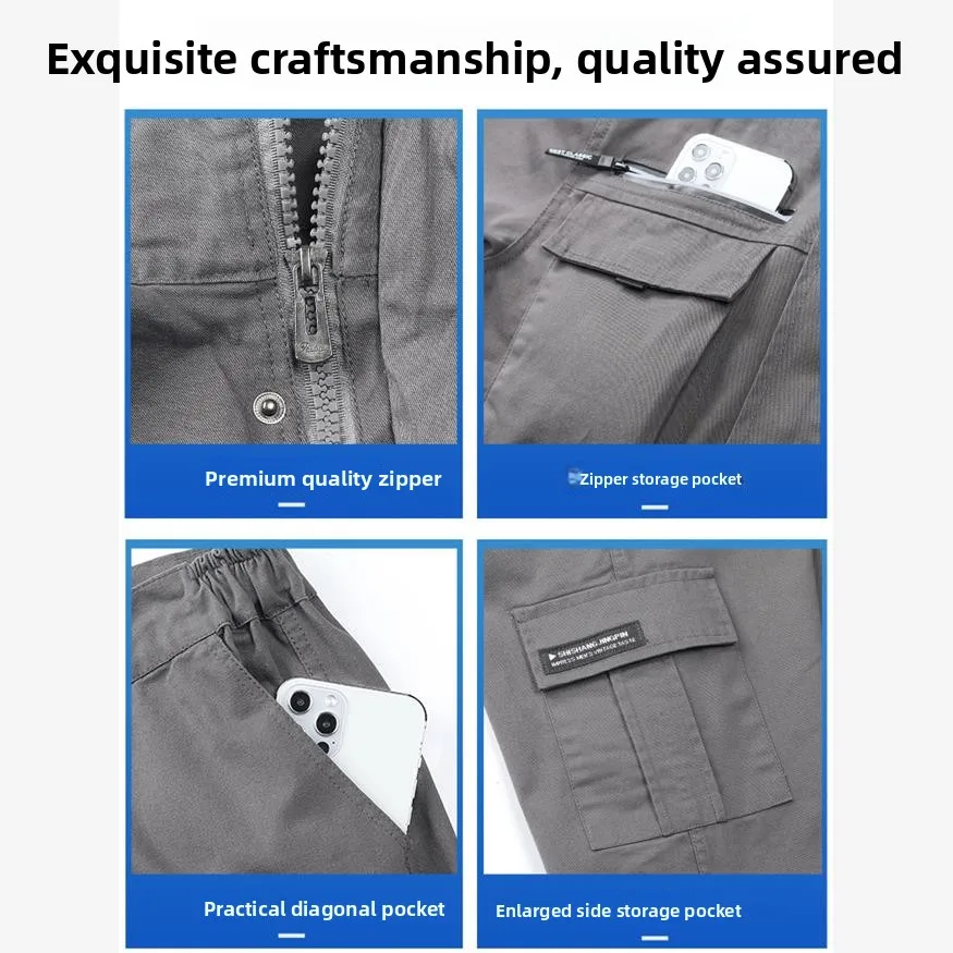 Set da Lavoro in Puro Cotone Rinforzato per Uomo con Strisce Riflettenti, Anti-scottatura, Ignifugo, per Saldatura