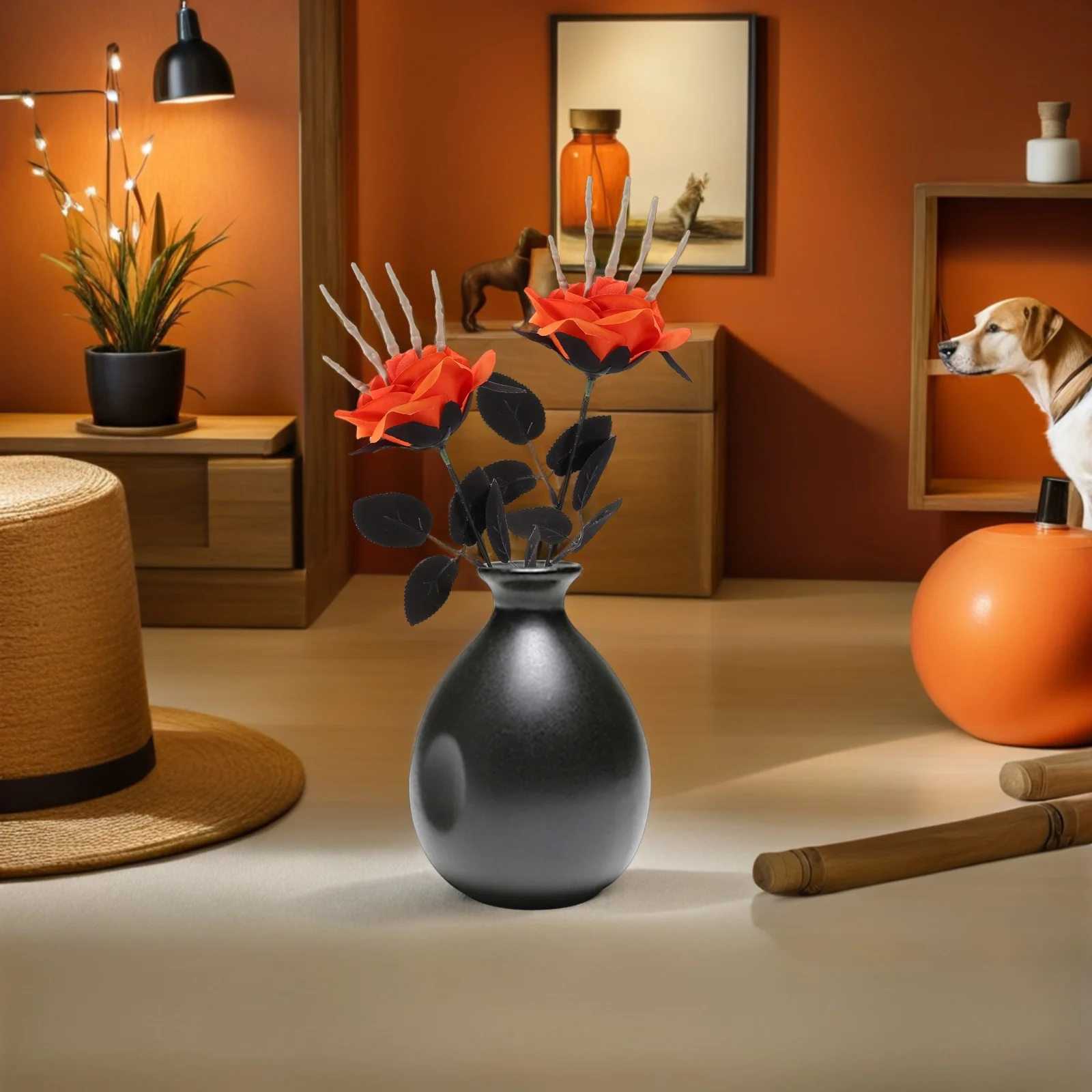 

6 pcs Skull Rose Artificial Flowers Faux Halloween Floral Arrangement For Home Decor Party Centerpiece Hand Stem Vase