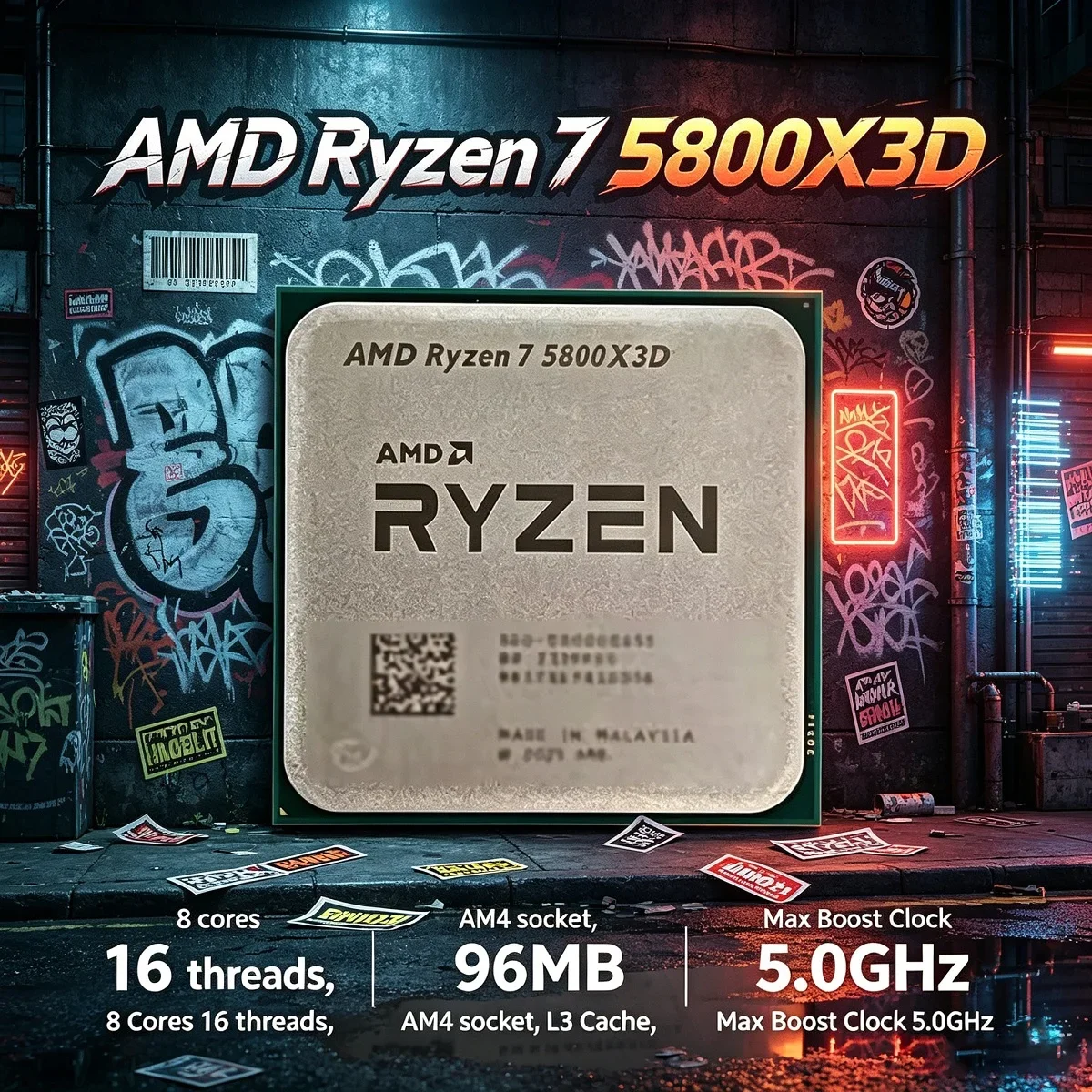 AMD R7 5800X3D 라이젠 5000 시리즈 라이젠 7 게이밍 프로세서 신제품 5GHz 8코어 16스레드 CPU 프로세서 DDR4 96MB 105W 루즈 파이 썸네일 2