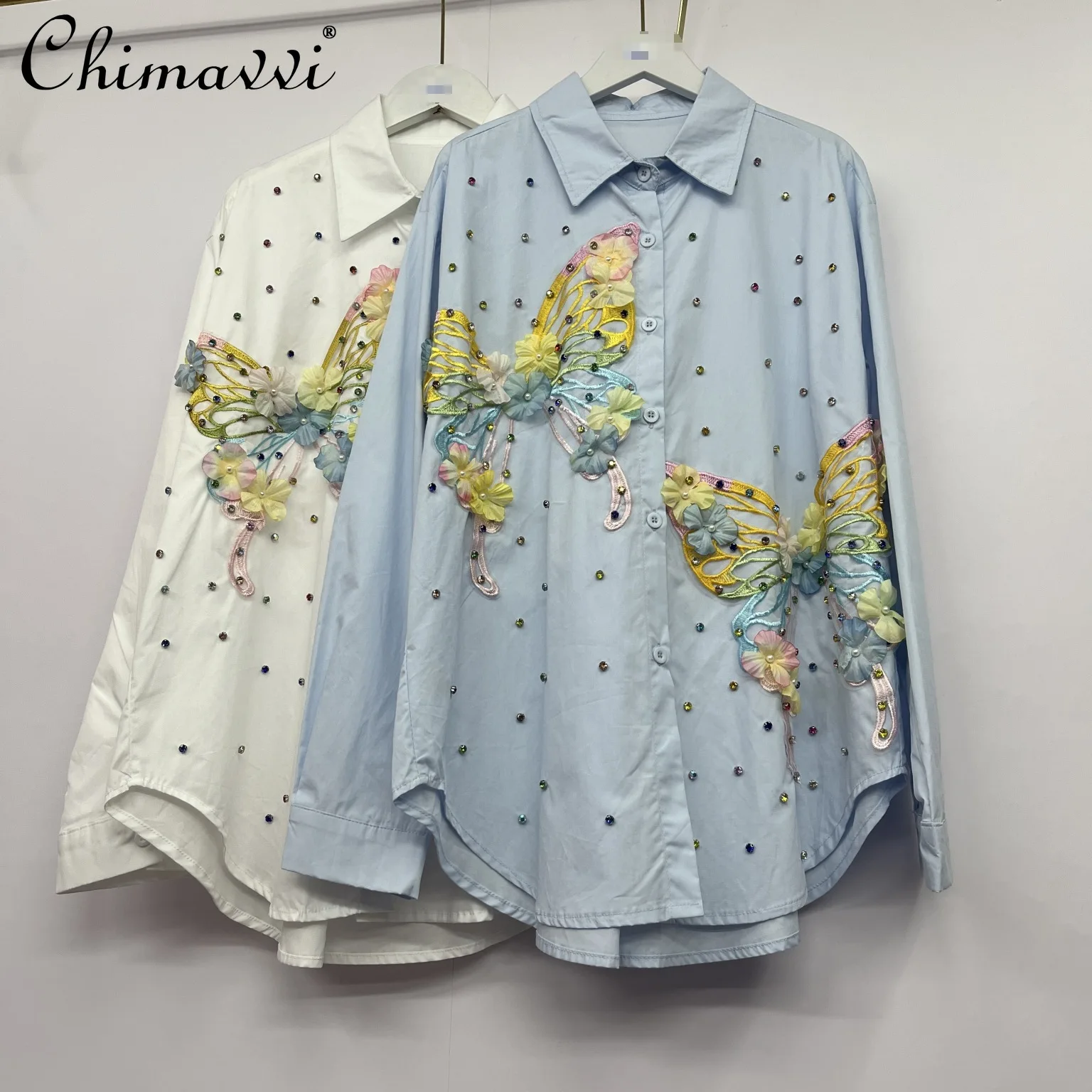 

Heavy Bead 3D Flower Butterfly Shirt Women's 2025 Summer New Fashion Loose Single-breasted Shirt Temperament Women's Top