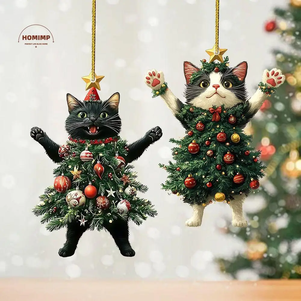 

2D Christmas Cat Pendant Cartoon Decorative Cat Hanging Ornaments Xmas Black Cat Pendant Acrylic Cat Car Pendant New Year Gifts