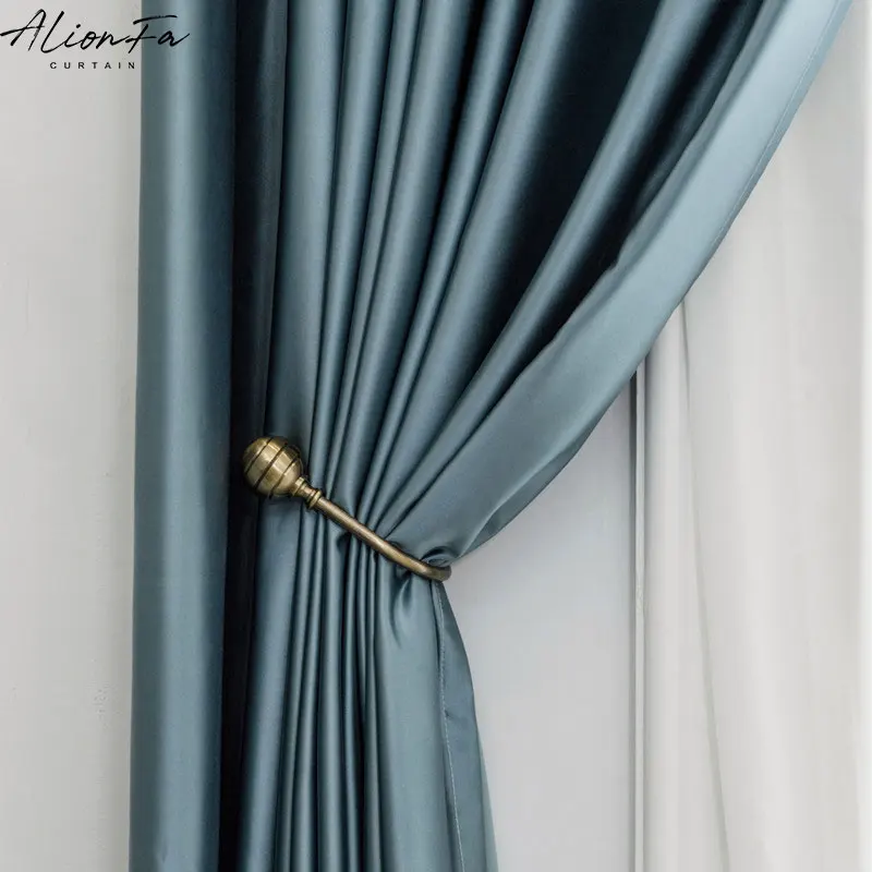 Modern Monochromatic Blackout Curtains for Living Room, Luxury Thick Cloth Curtain Shading for Bedroom Silk Fabric Drapes Blinds