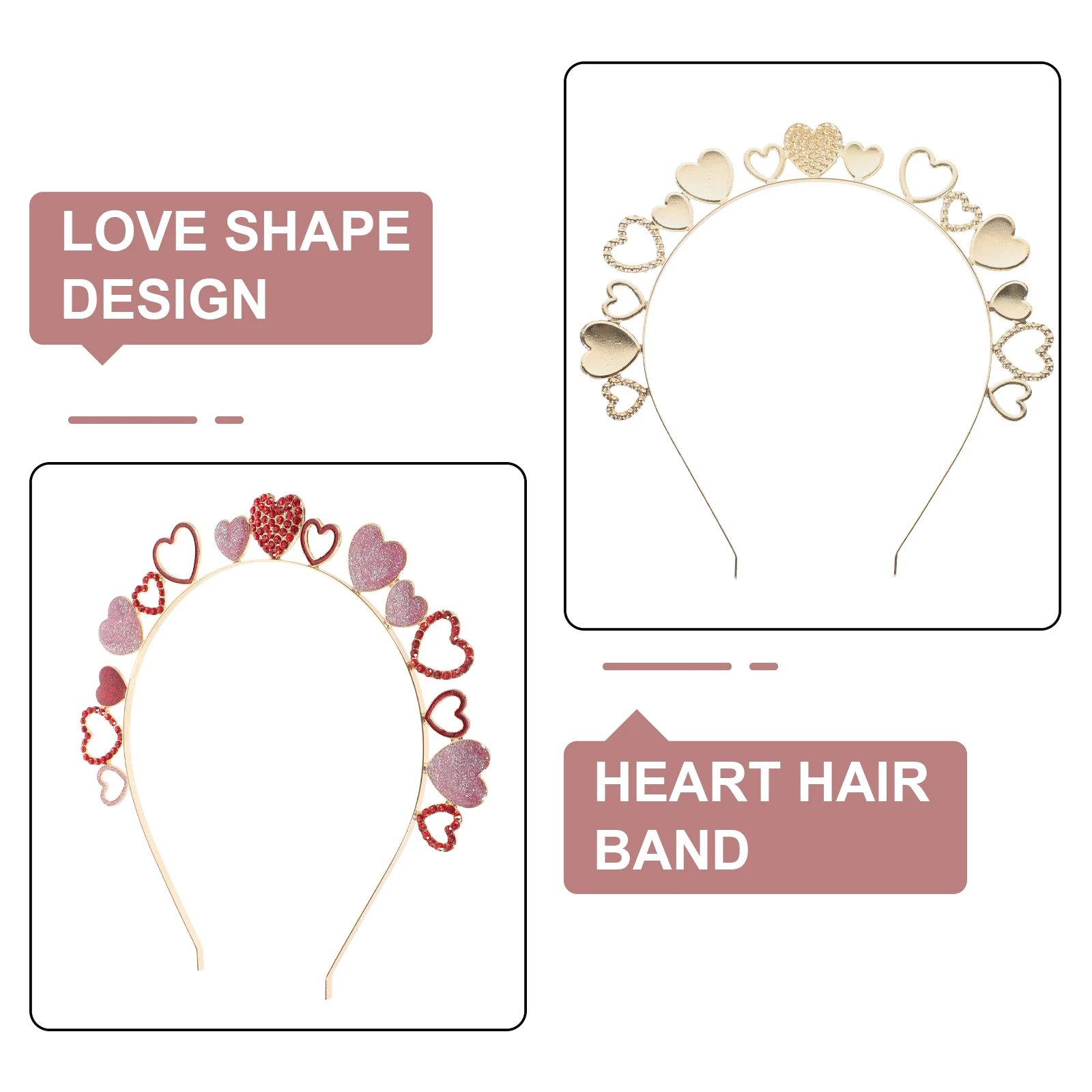 

Red Rhinestone Heart Headband Women Valentine Hair Band Alloy Headgear for Adult Ladies Valentines Day Party Headdress