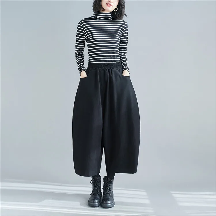 New 2026 Women's Solid Loose Casual Trousers Simple Elastic Waist Wide Leg Harem Pants Versatile Pockets Banana Pants Oversized