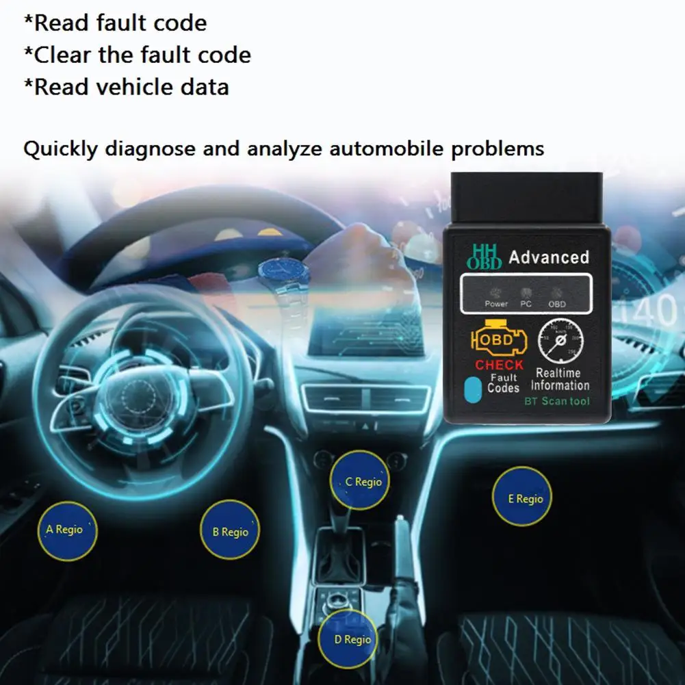 16 Pin 12V ELM327 OBD2 Code Reader Scanner V1.5 Bluetooth 5.1 OBD Interface Adapter Auto Engine Diagnostic Tool