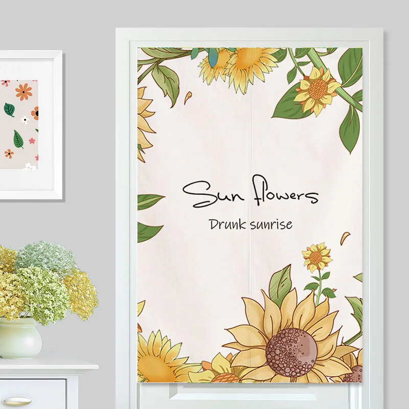 Sunflower Door Curtain Yellow Flower Doorway Curtain Kitchen Bedroom Partition Curtain Living Room Entrance Hanging Half-Curtain