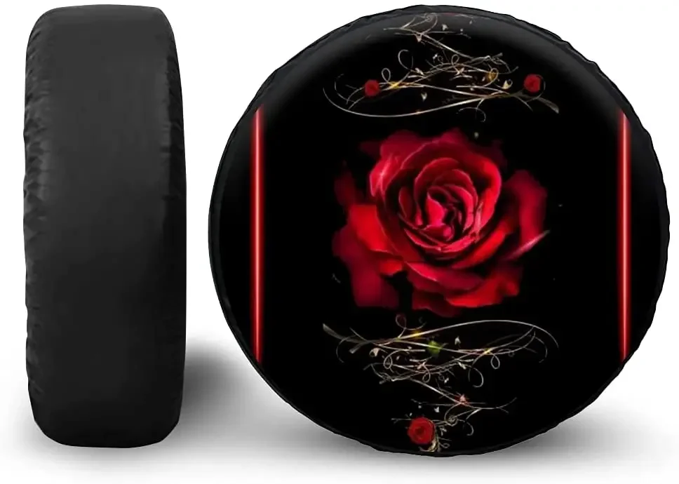 

POLERO Red Rose Car Tire Cover Spare Wheel Cover for Auto RV Wrangler Trailer 14-19 inch Waterproof and Dust-Proof