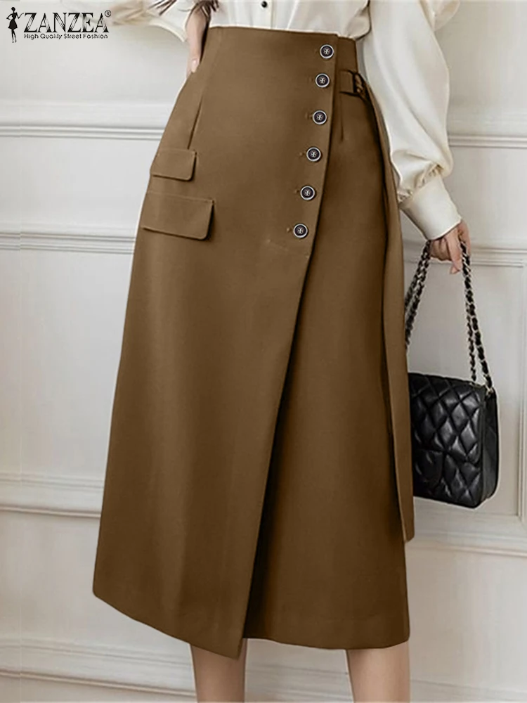 

ZANZEA, элегантные длинные юбки, женские бандажные юбки-миди с высокой талией, осень 2022, офисные женские повседневные свободные однотонные плавки Femme