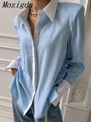 Spring Summer Women's Polo Collar Long sleeved Striped Shirt Elegant Office Commuting Fashion Ladies Tops New Pink Grey Blue