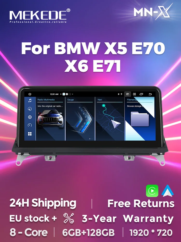 MEKEDE 10,25 Zoll Touchscreen Wireless CarPlay Android Auto Smart-Systeme für BMW X5 E70 X6 E71 CCC CIC Display GPS-Navigation 2Din Autoradio Player BT Intelligentes Dual-System FM Stereo DSP 4G LTE