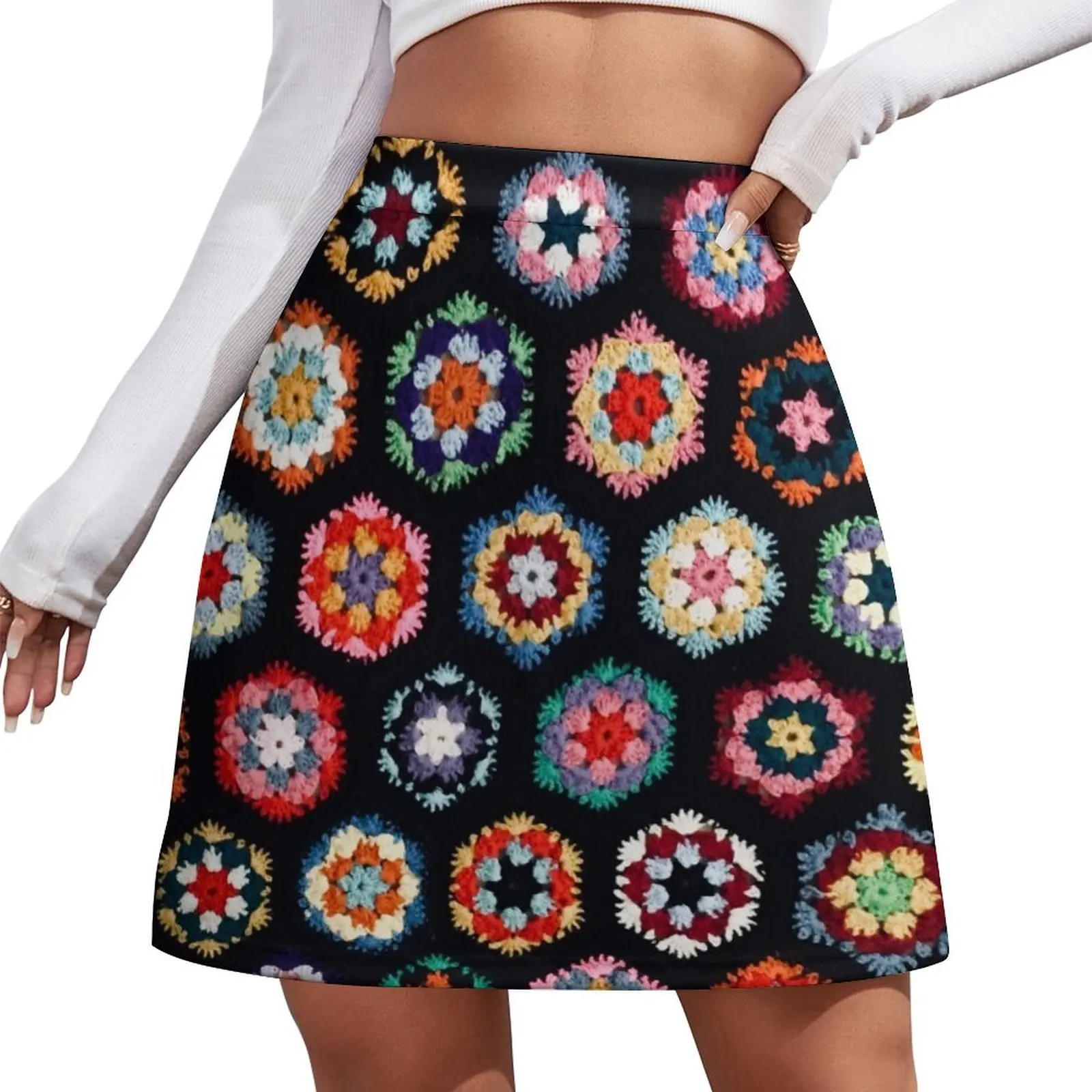 

Granny hexagons pattern crochet Mini Skirt shorts womens skirts Clothes for summer Miniskirt woman Mini Skirt