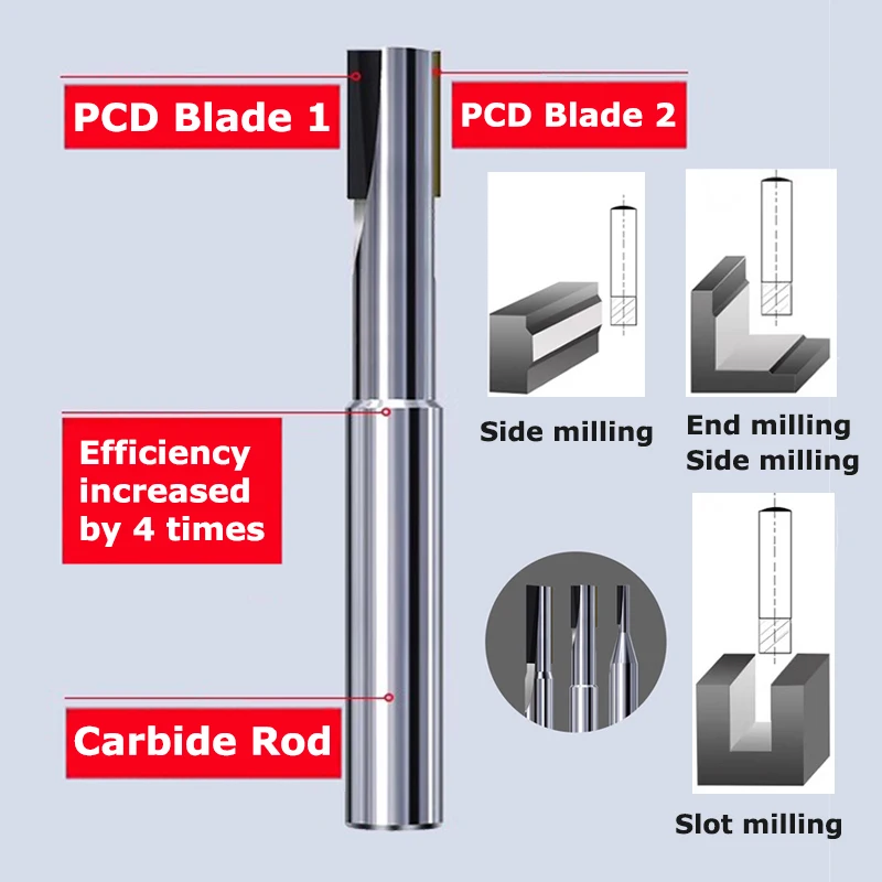 YZH PCD fresa diamantata policristallina per fibra di carbonio fibra di vetro Nylon alluminio rame legno duro punte in bachelite 1mm-12mm