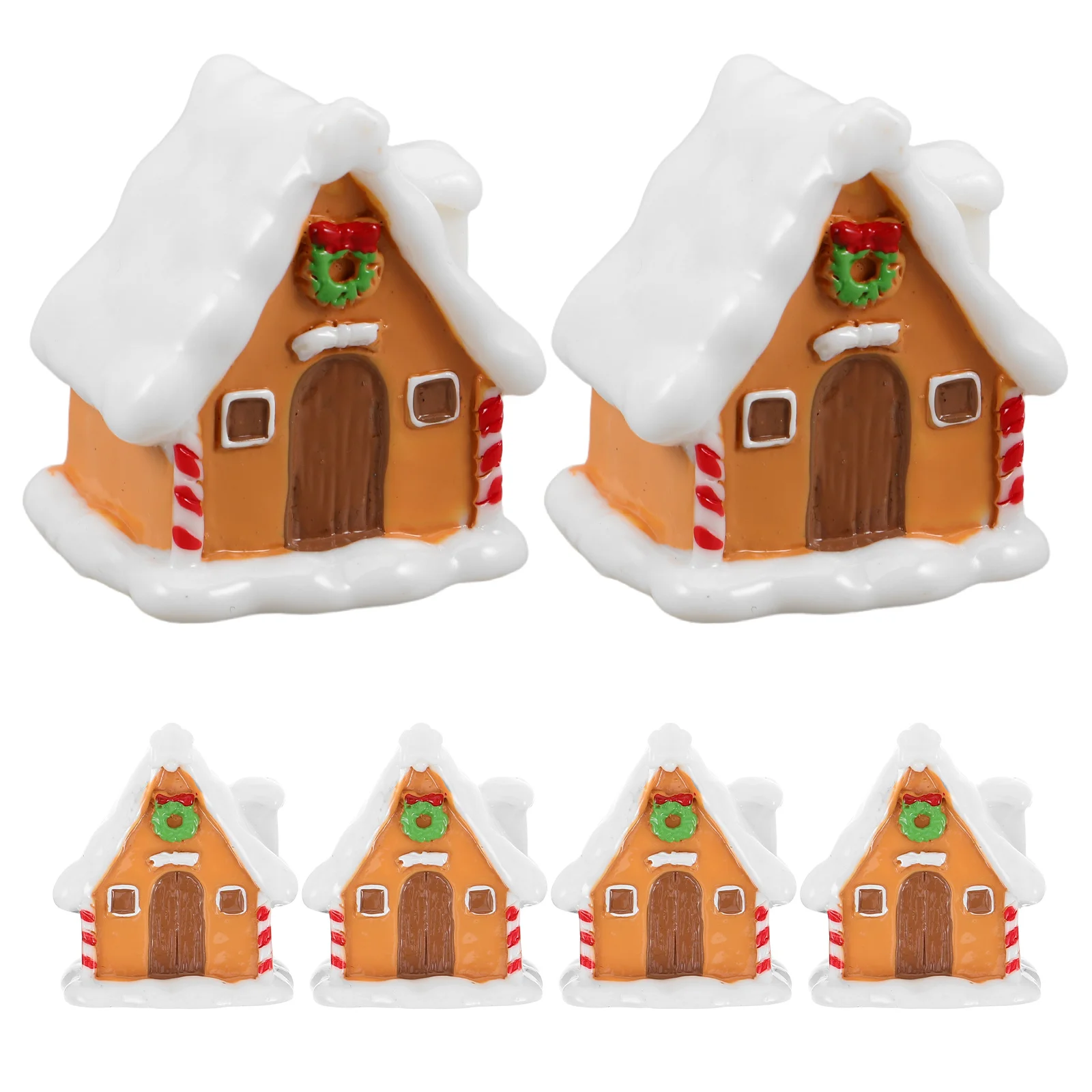 

6 pcs Christmas Moss Micro Landscape: Mini Snow Village House Resin Gingerbread Ornament For Holiday Decor Tabletop Xmas Party