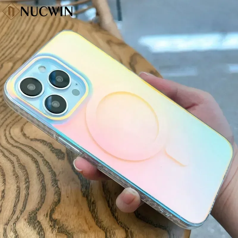 Für iPhone 17 Pro Max Magnetische Aurora Gradient Hülle für iPhone 16 15 14 13 12 11 Pro Max Laserverfärbung Harte mattierte Abdeckung
