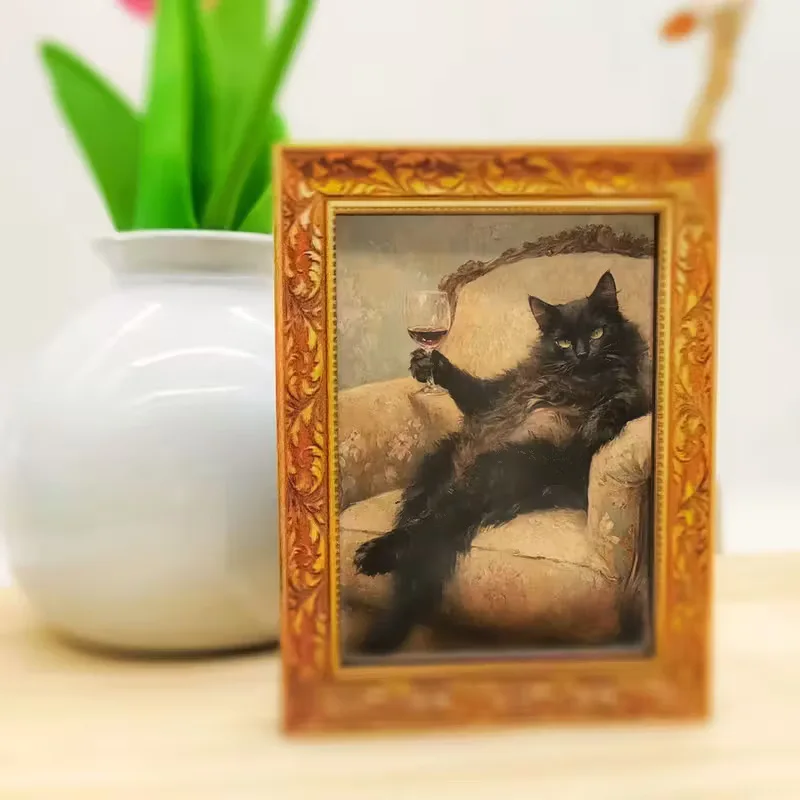 Funny Black Cat Wine Fridge Magnet, Vintage Art Print Decorative Magnet for Refrigerator, Kitchen, Locker, Home Decoration Gift