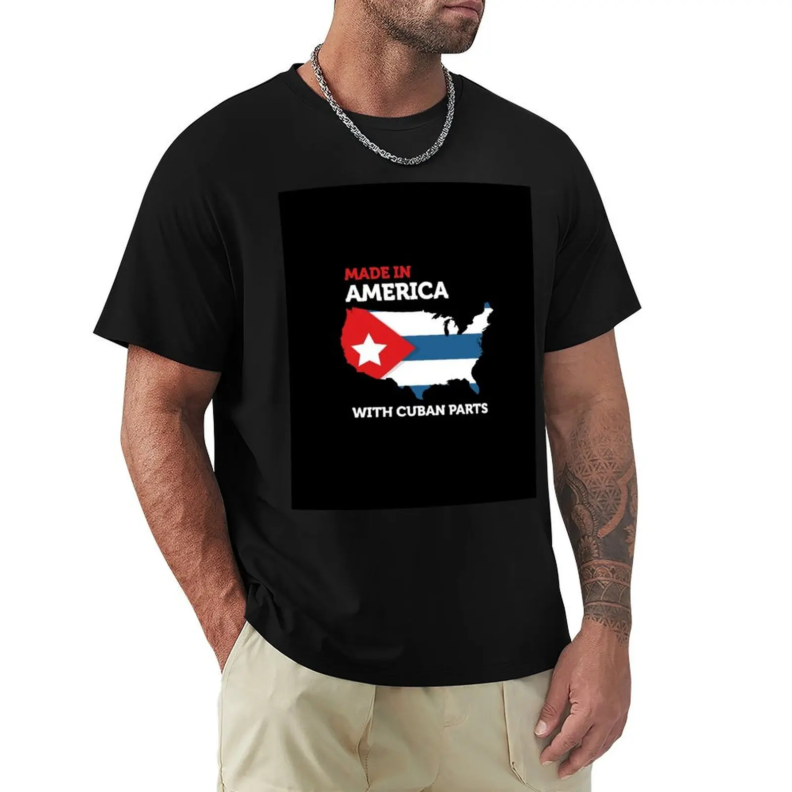 

Made in America With Cuban Parts Cuba USA Gifts Funny. T-Shirt blue lock mens vintage t shirts