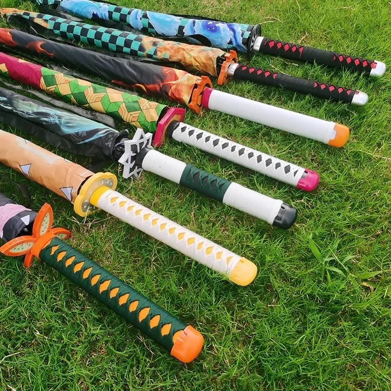 Demon Slayer Katana Umbrella Kimetsu No Yaiba Giyuu Animation Products Parasol Shinobu Samurai Ninja Katana Sword Long Umbrellas