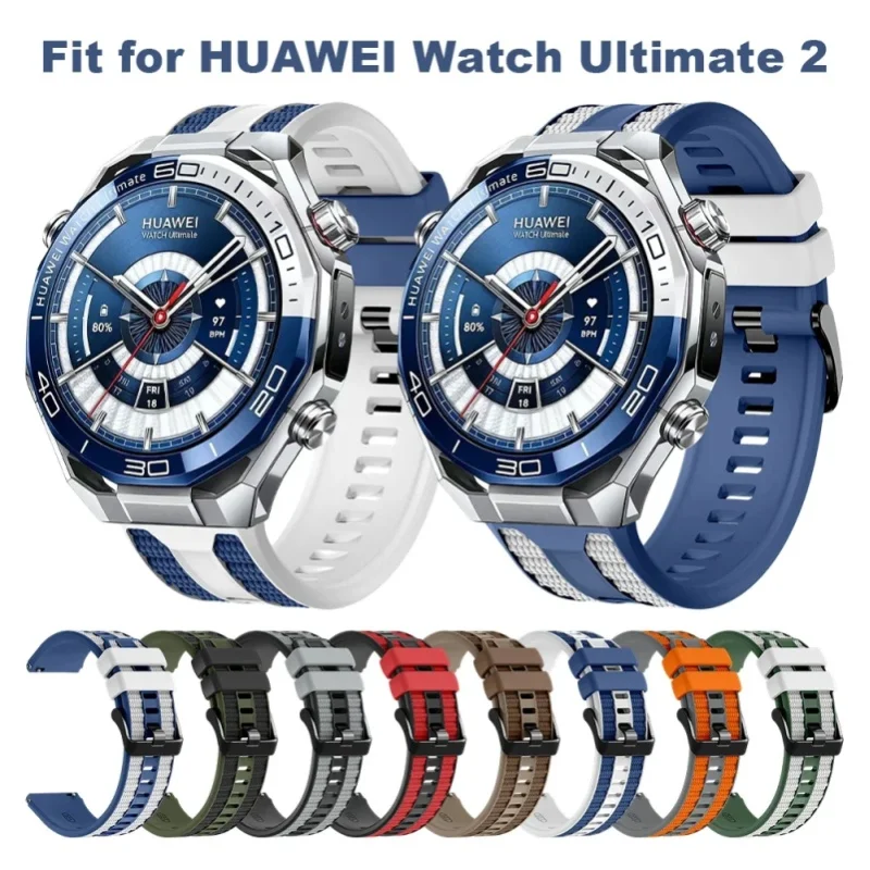 Zweifarbiges offizielles Silikon-Uhrenarmband für Huawei Watch Ultimate 2, atmungsaktives, weiches 22-mm-Uhrenarmband, passend für Huawei Watch5 46 mm