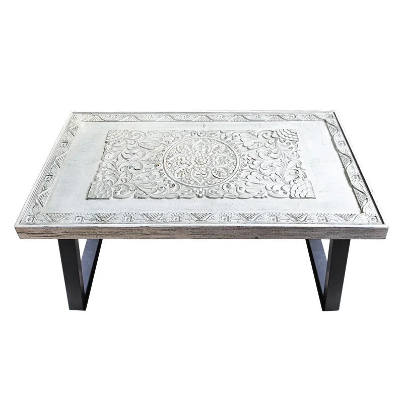 

French Moroccan style designer retro solid wood carving flower tea table living room old rectangular decorative coffee table
