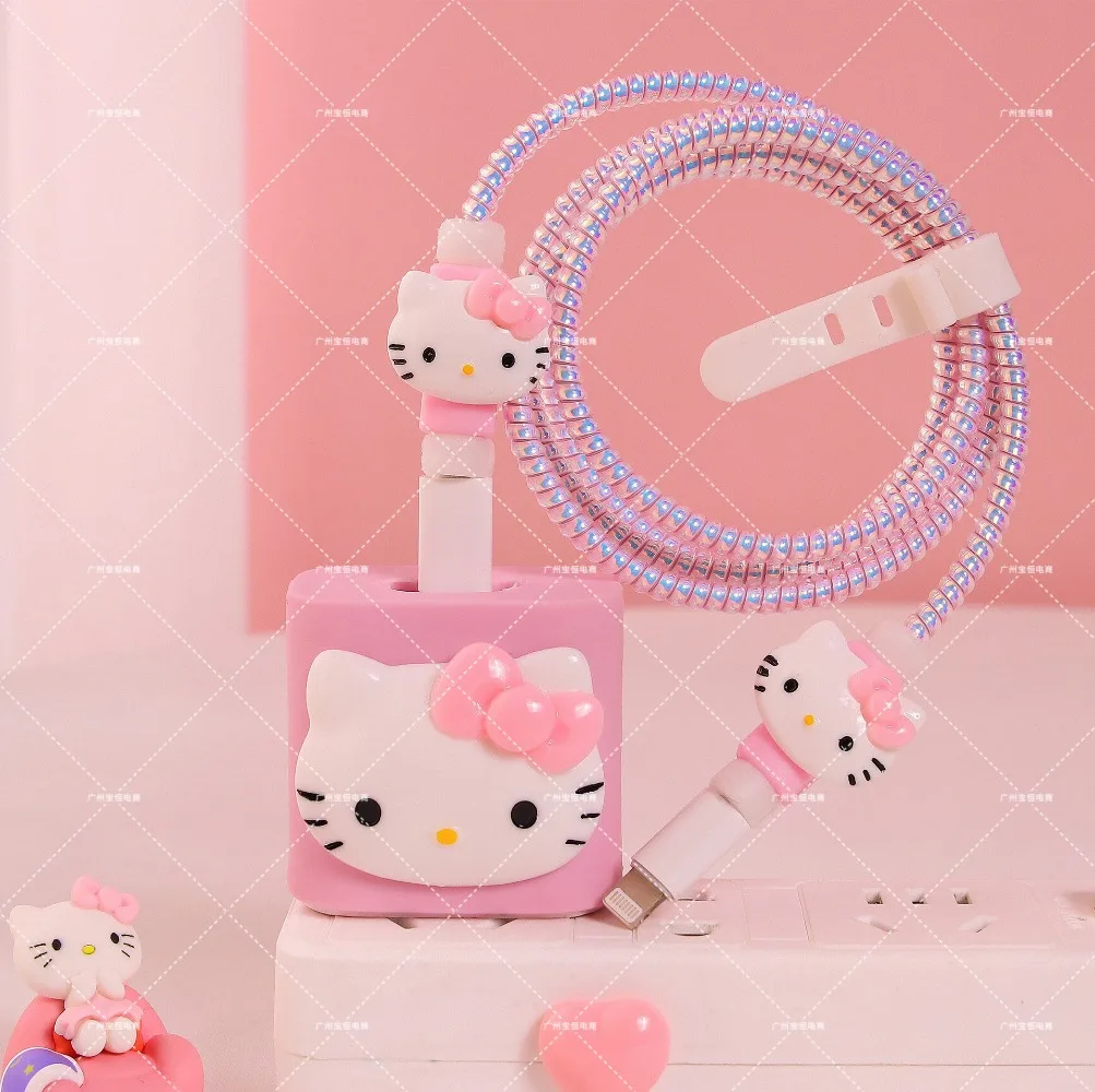 Hello Kittys-cargador de Cable de datos para IPhone, juego de protección adecuado para cargador de 18/20w, dibujos animados bonitos, cuerda antirotura, regalos para niñas