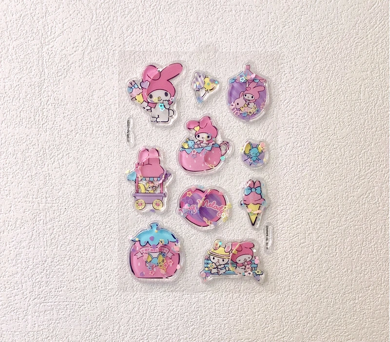 Sanrio Shake Water Stickers Cute Hello Katie Crystal Stickers 3d Decorative Bubble Stickers