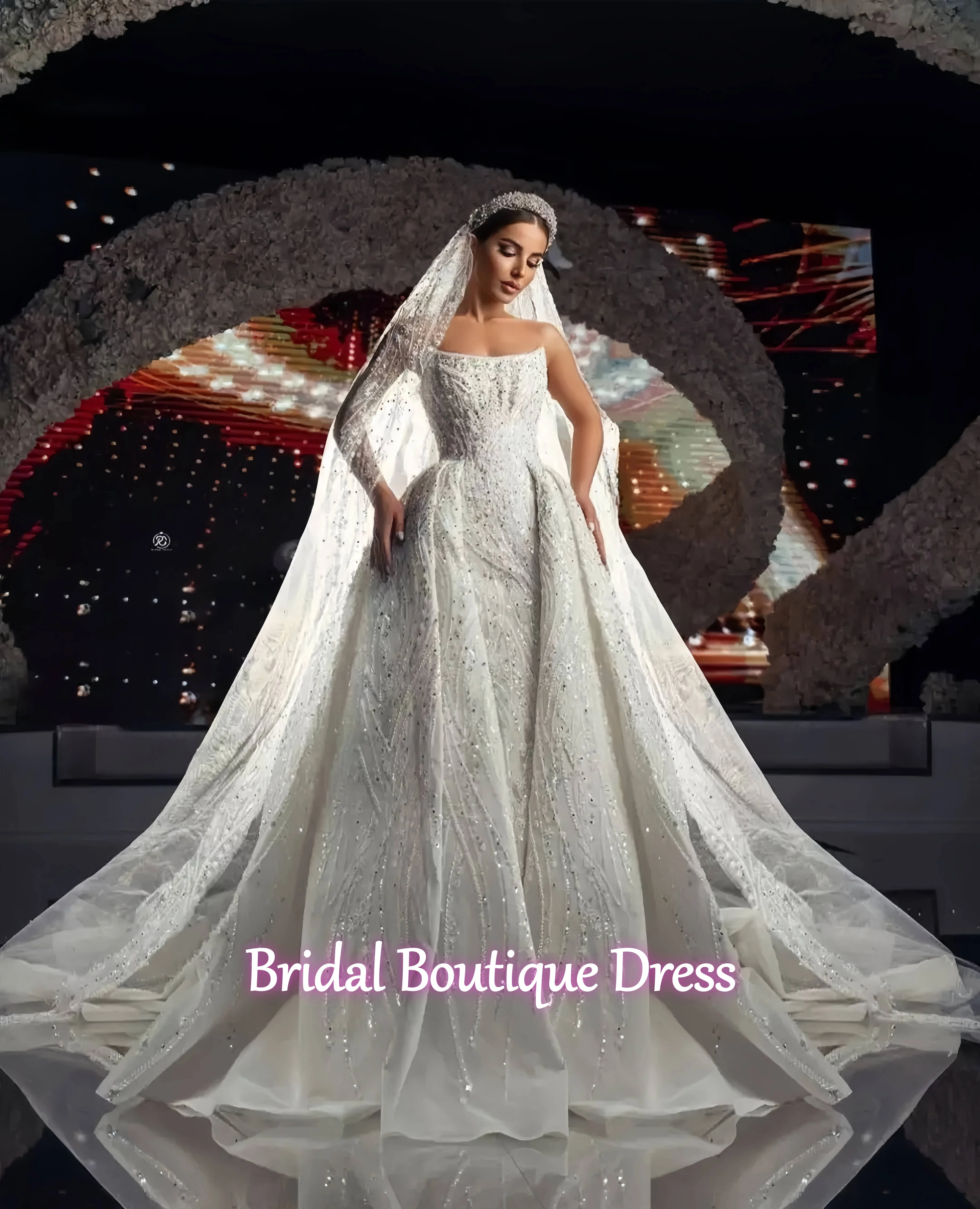 فساتين زفاف رائعة مخصصة بأكمام طويلة مزينة بالدانتيل والخرز فساتين زفاف Vestina De Novia