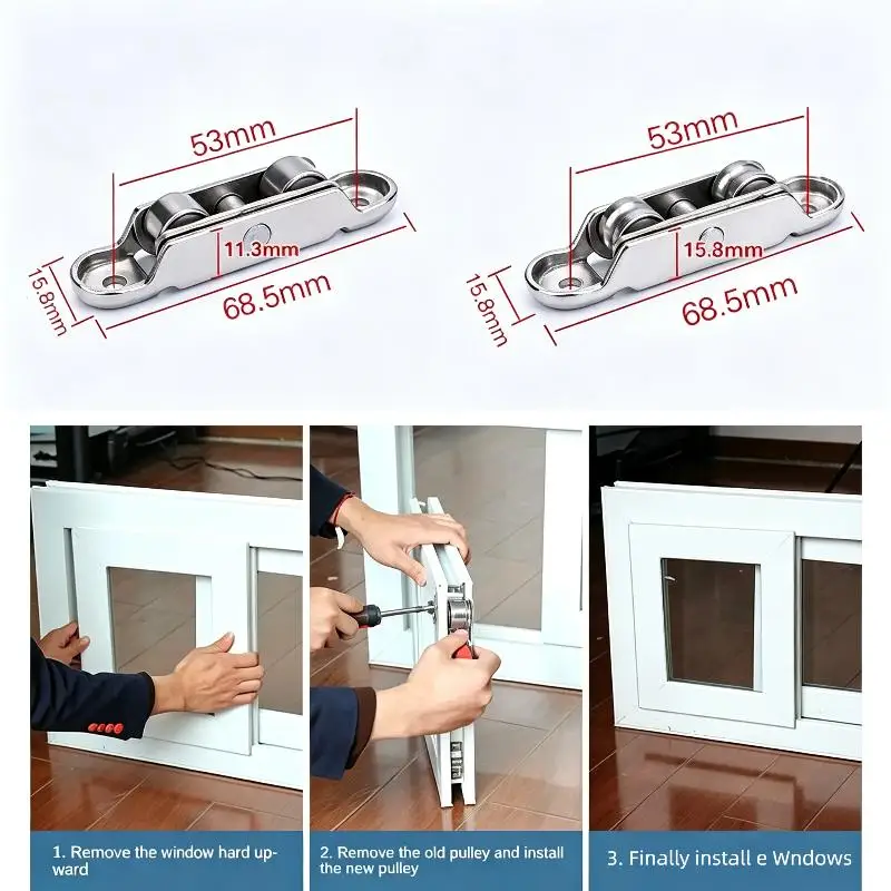Schiebetür-Fensterrolle, geräuscharm, doppeltes Rad, verschleißfest, glatte Rolle für die Reparatur und den Austausch von Möbeln auf der Terrasse oder im Kleiderschrank zu Hause. – Detail 4