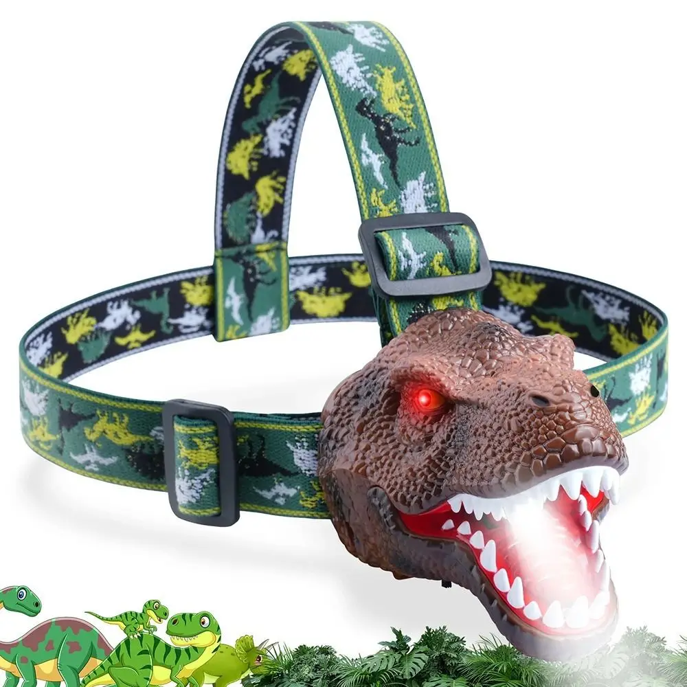 

Adjustable Kids Dinosaur Headlamp Flashlight Roaring Dino Children Gift Simulation Dinosaur Vocalize LED Camping Gear Hiking