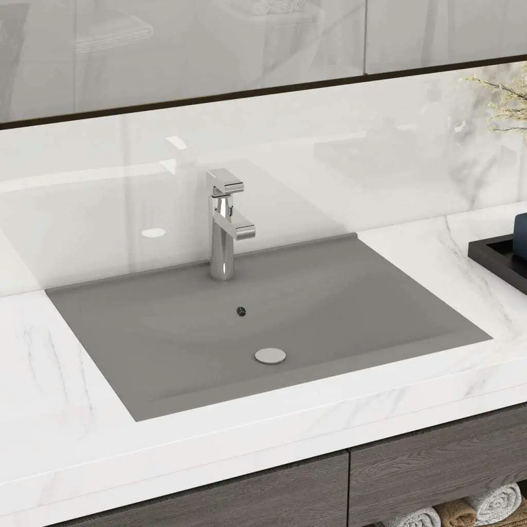 

Luxury Ceramic Basin Faucet Hole Matt Light Grey 23.6x18.1
