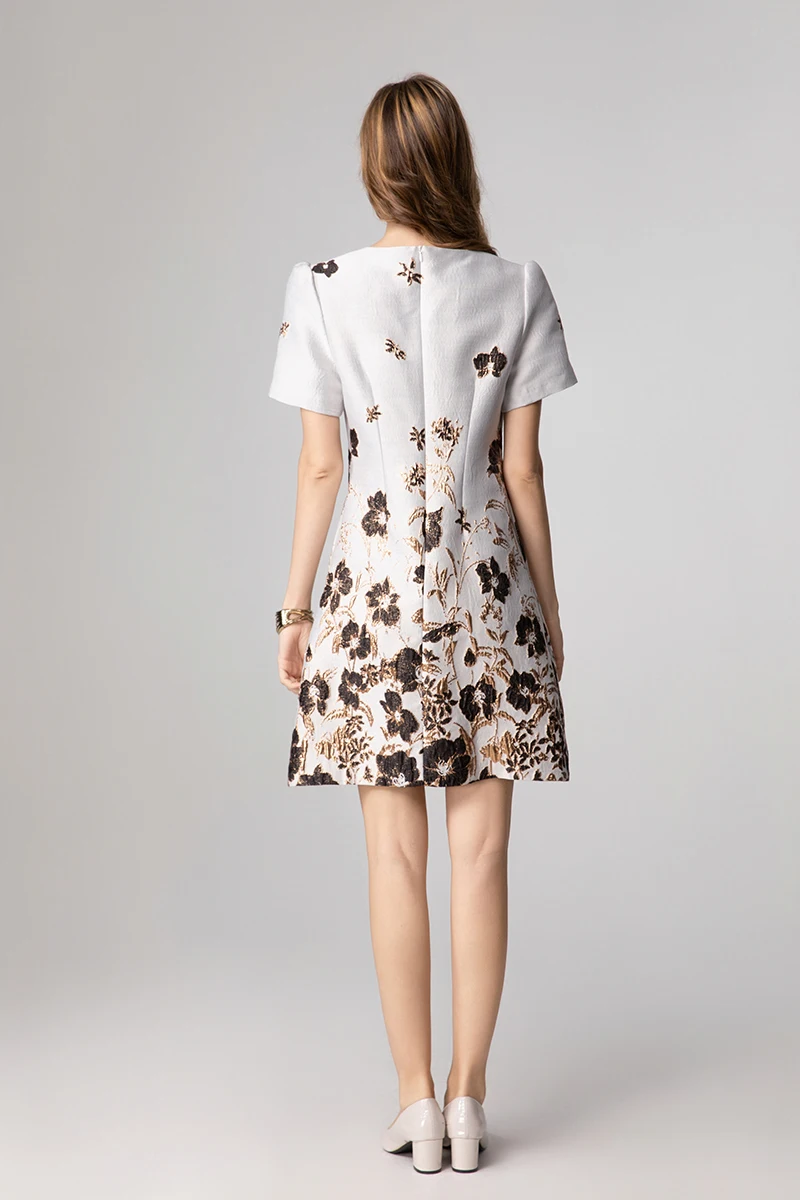 미우시마오 2025 패션 로얄 럭셔리 빈티지 자카드 가을 드레스 플로럴 드레스 A라인 숏 다이아몬드 드레스 여성 의류