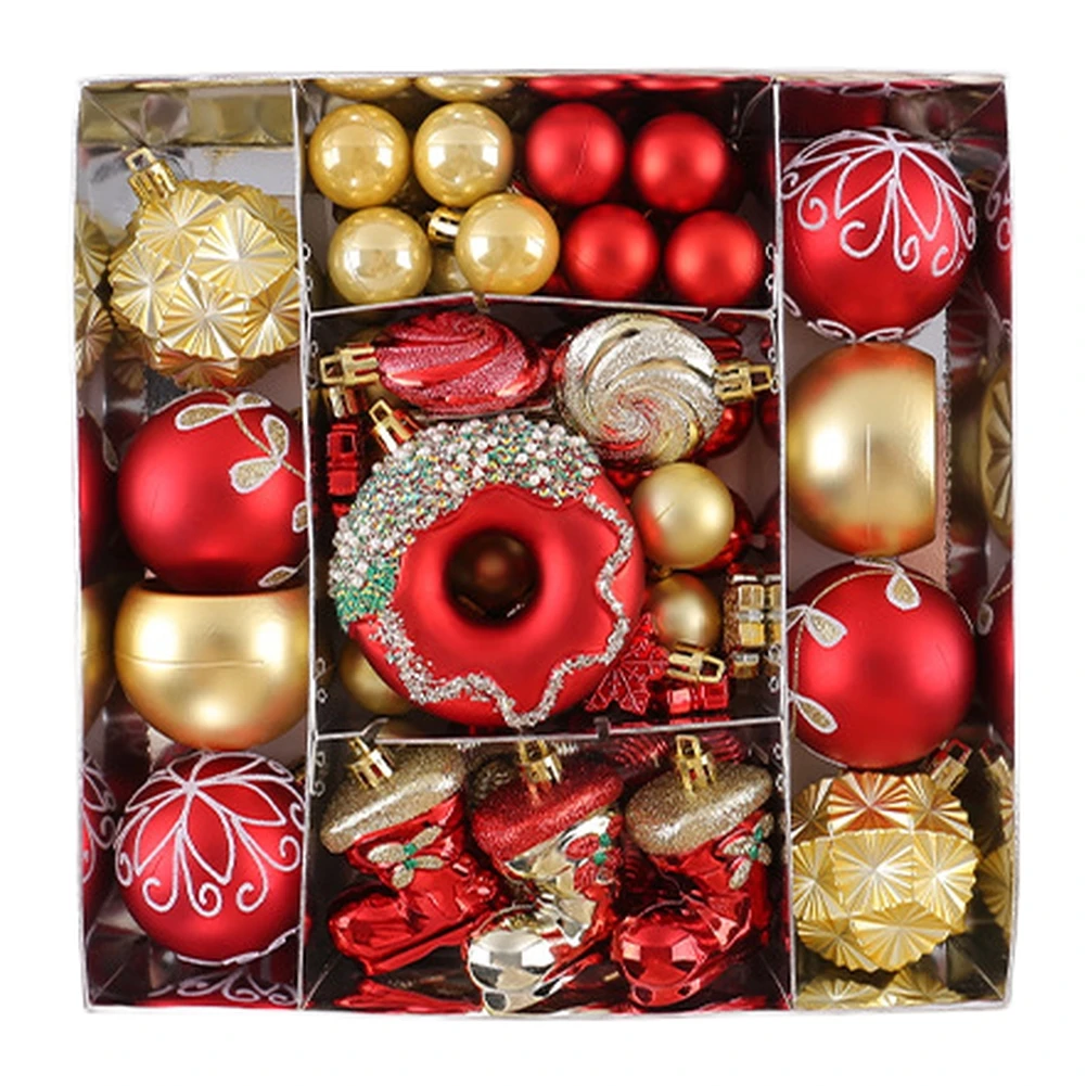 Shatterproof 80 Pcs Christmas Ornaments Set PVC Red Green Round Balls Snowflakes Donuts Candy Lollipops for Holiday