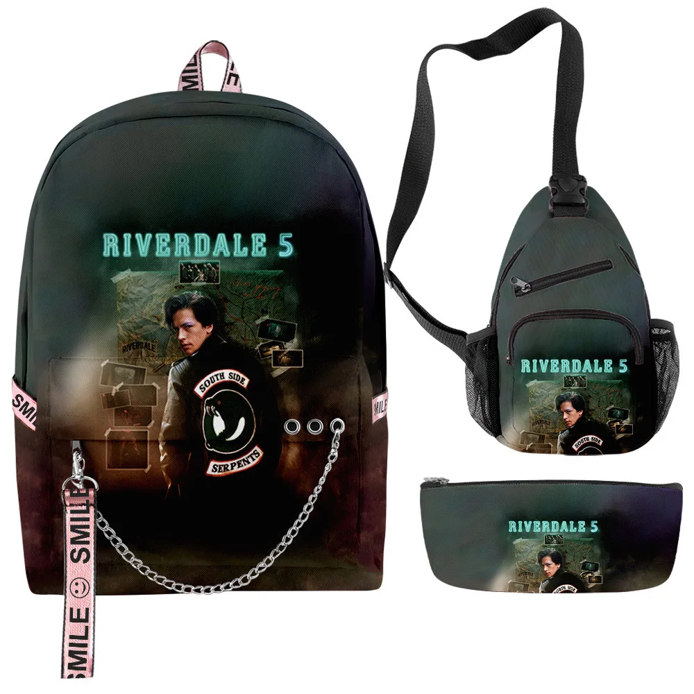 

Trendy Youthful Riverdale 3pcs/Set Backpacks 3D Print Oxford Waterproof Notebook multifunction Backpack Chest Bag Pencil Case