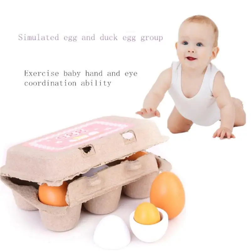 6 ชิ้นครัวไม้ไข่ประดิษฐ์ชุด DIY ของเล่นเด็ก Early Education อาหารของเล่นมินิตกแต่งอาหารเด็กแกล้งทําเป็นเล่นของเล่น