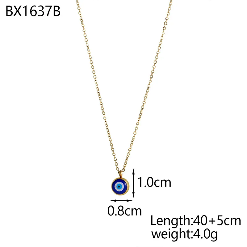 Ethnic Trendy Minimalist Gold Plated Stainless Steel Devil Eyes Necklace Round Blue Evil Eyes Pendant Necklace for Women