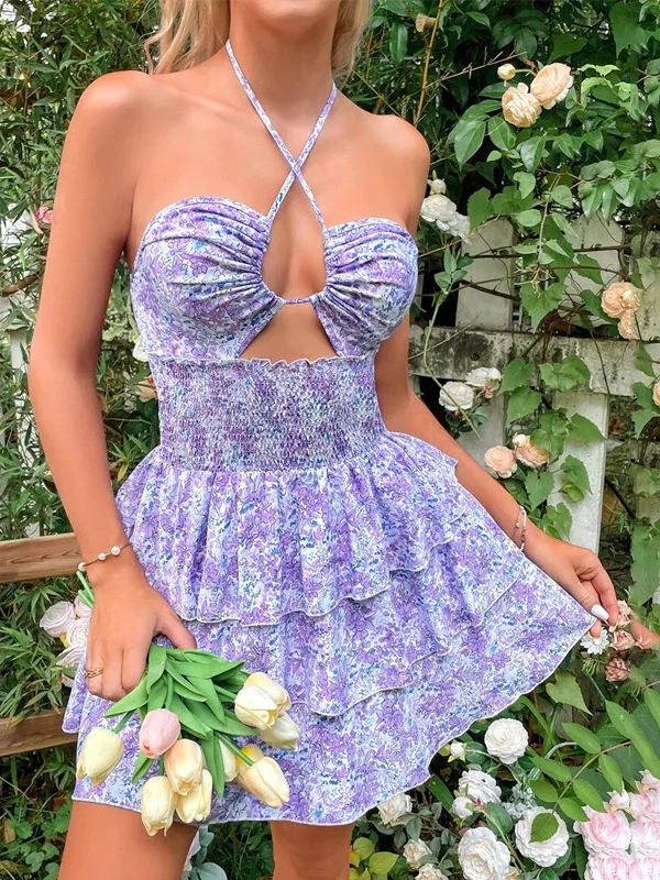 Floral Bedrucktes Träger-Schnürkleid Dr. Floral Print Bustier Gürtel Damen Dr Frühling Sommer Herbst A-Linie Ort Sve Kleid