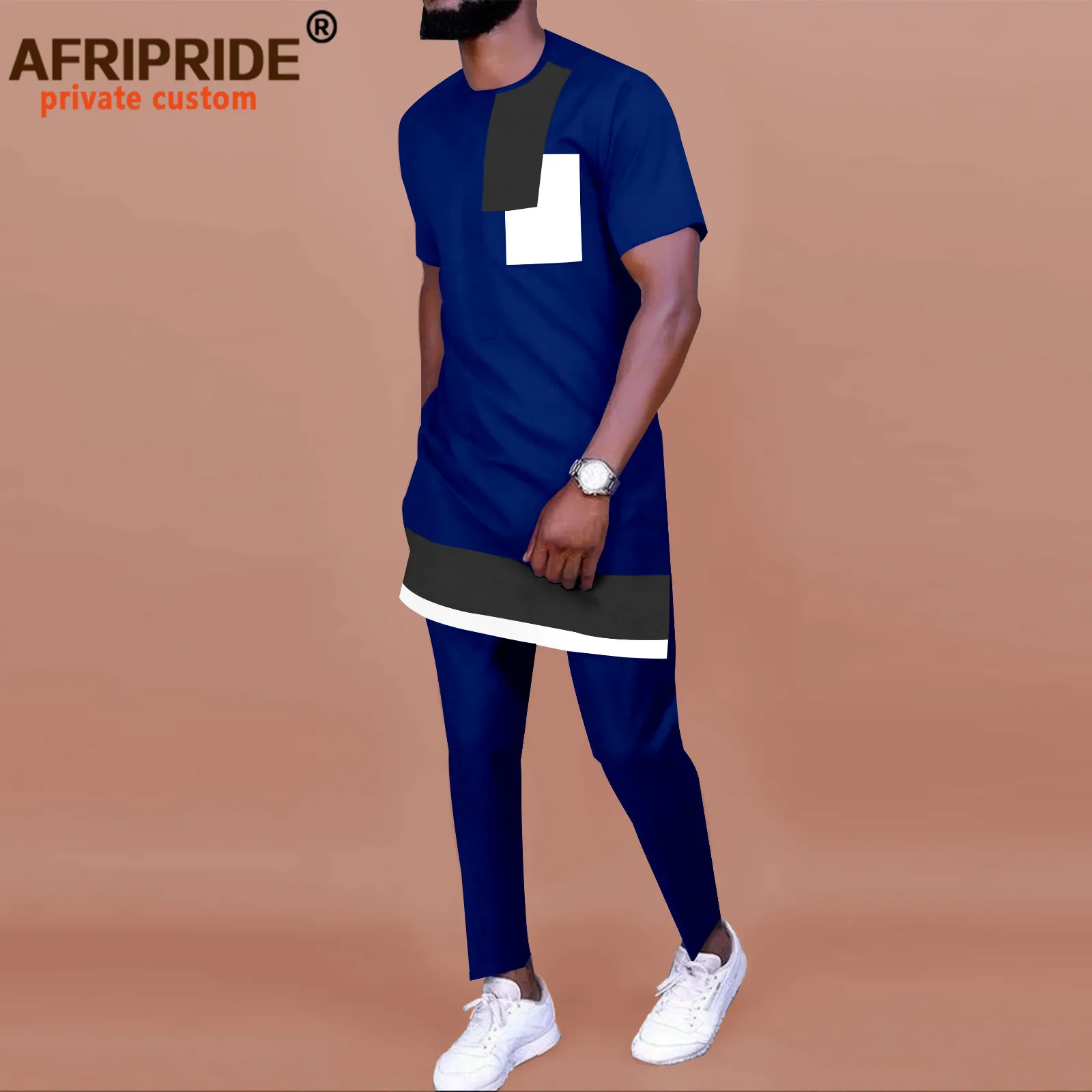 Men`s Tracksuit African Clothing 2 Piece Set Short Sleeve Dashiki Tops and Pants 2 Piece Outfits Blouse Sports Suit A2216098