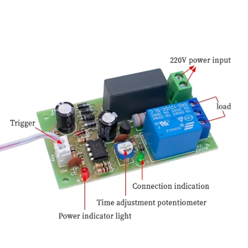 Power-on Delay Relay Board, 5 S Módulo sincronismo, adequado para Staair Light, corredor, interruptor corredor, NE555, 220V
