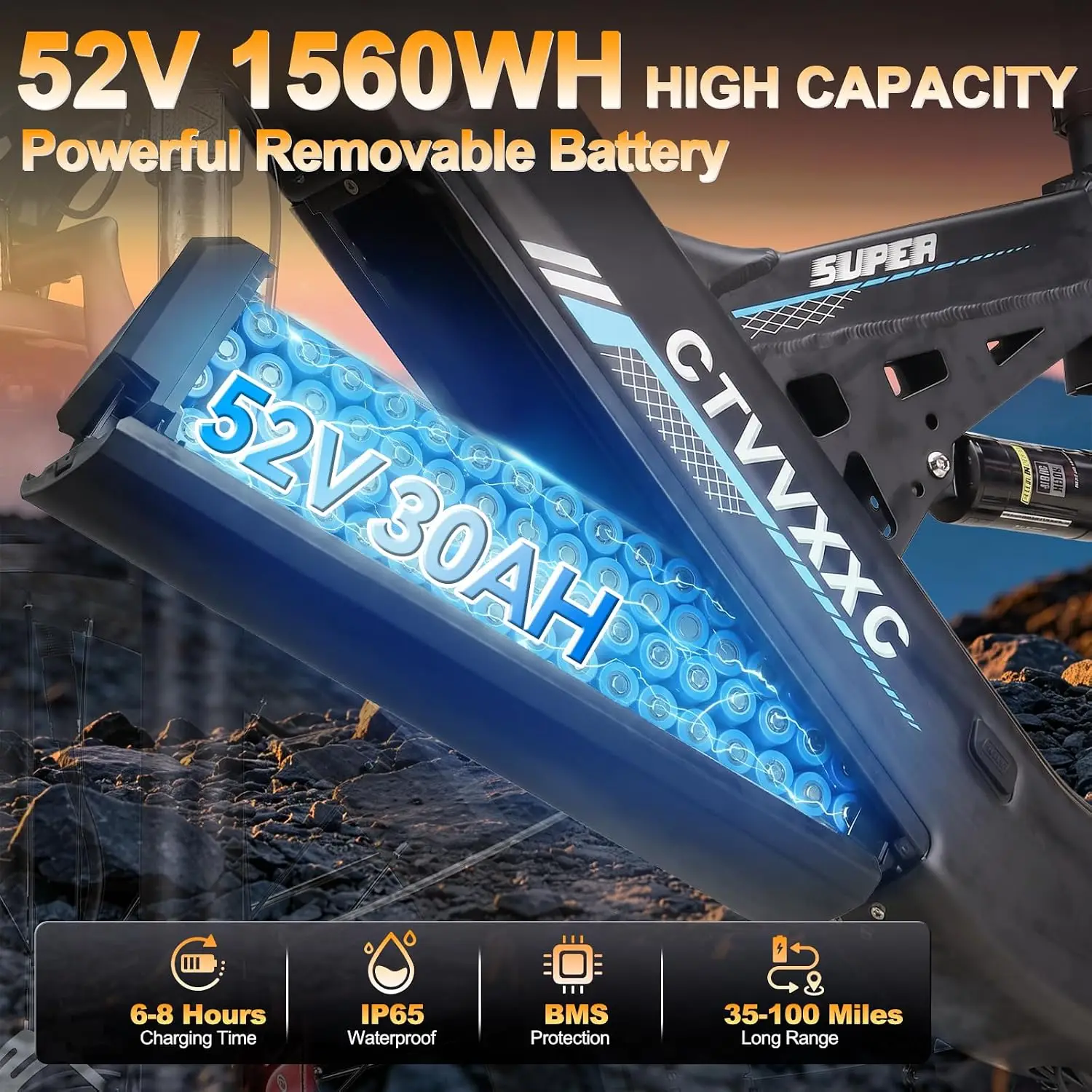 8000W Peak Dual Motor Electric Bike Adults 50 MPH 52V 30Ah Battery, Customized