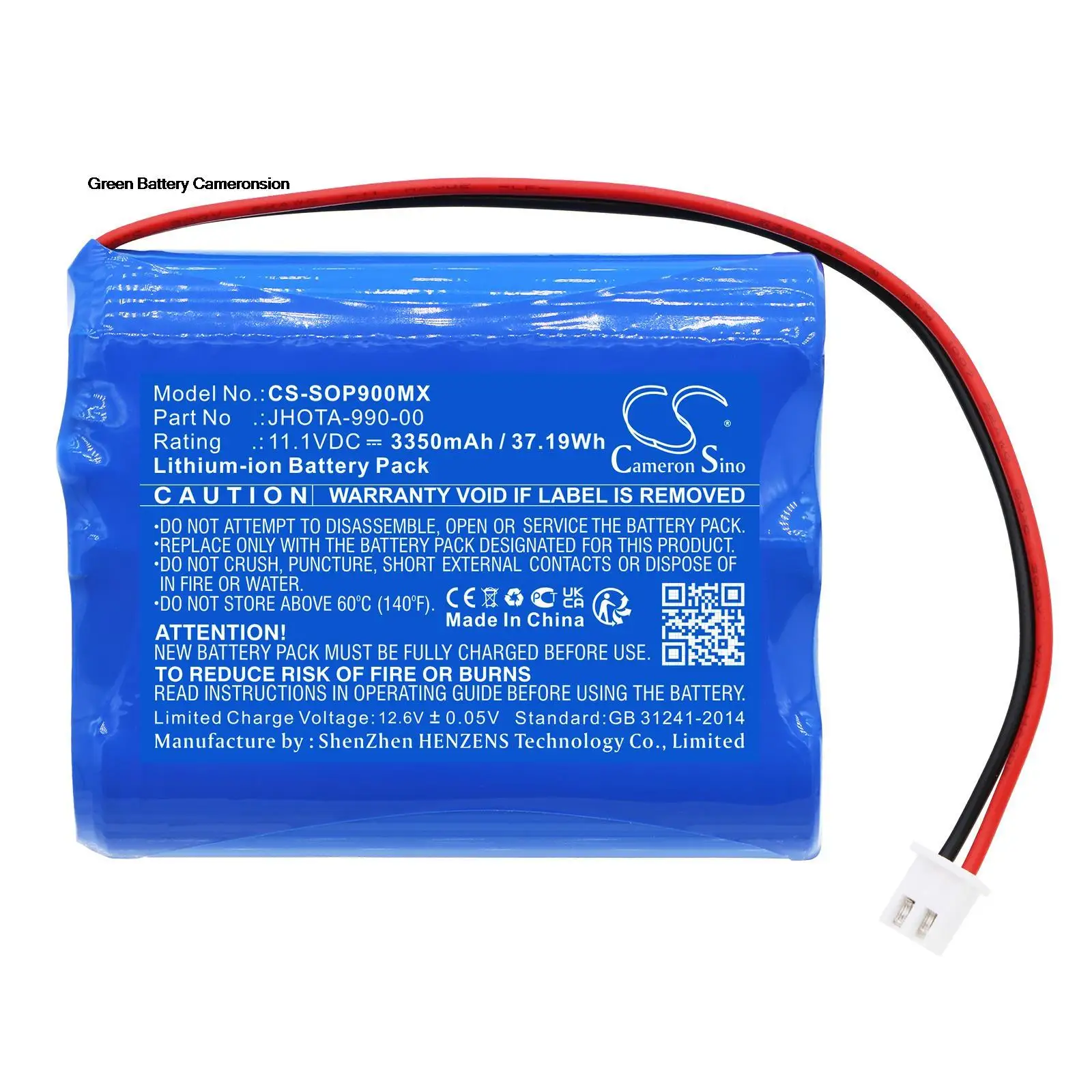 

GreenBattery CameronSino 3350mAh 37.19Wh 11.1V Medical Li-ion Battery for Szosen OIP-900,JHOTA-990-00