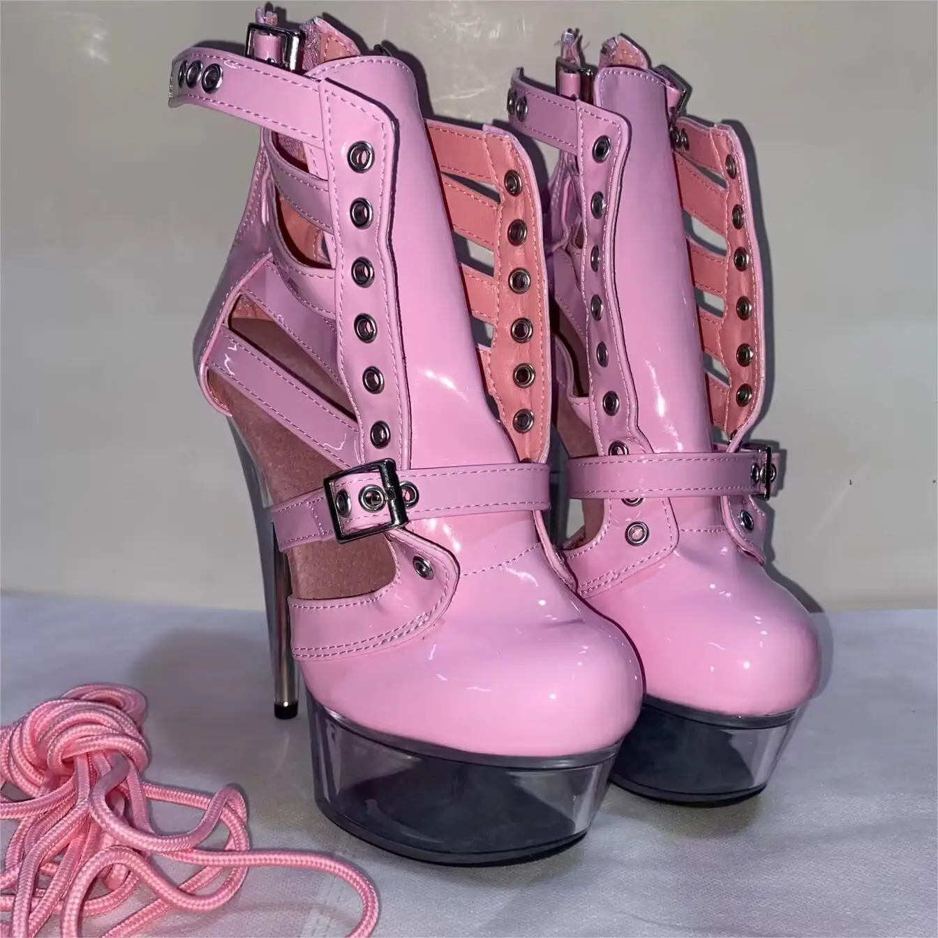 Pole Dancing Heels 13-23cm fashion lace-up, gladiator ankle boots, Hollow exotic dancer modern runway shoes