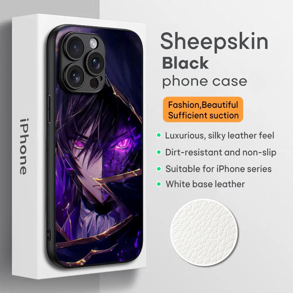 Code geass Classic Anime design Phone Case For iPhone 16 15 14 13 12 11 Plus Pro Max Limited Black hard case Sheepskin