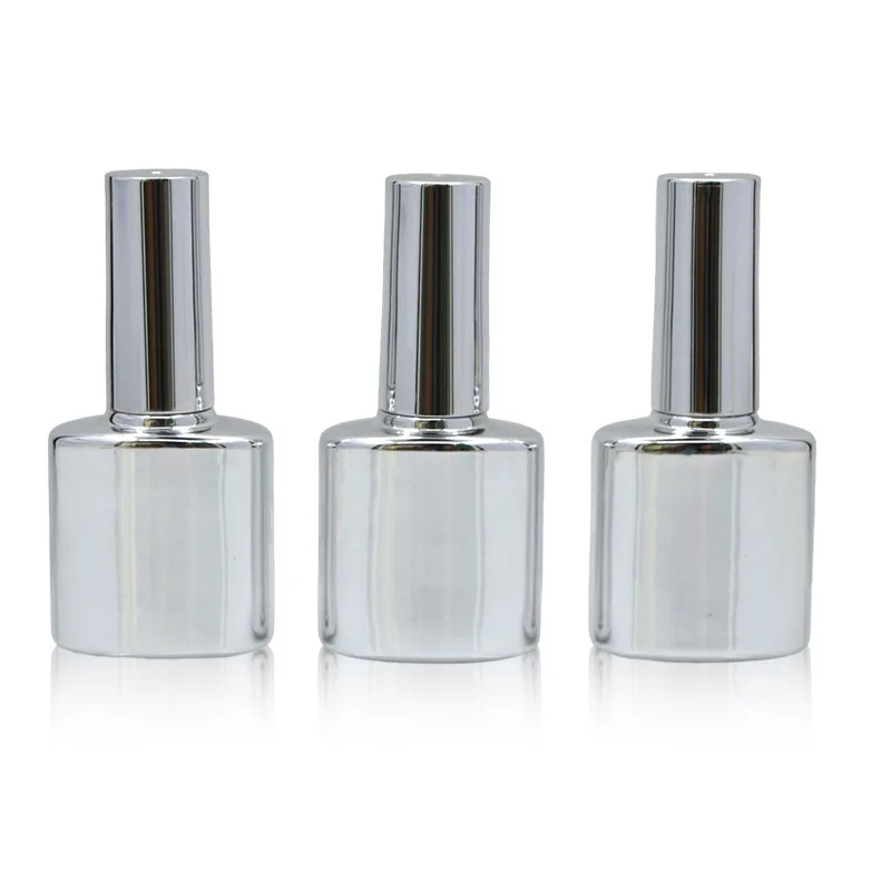 12ml Nail Polish Glue Empty Bottle Large Bottle Electroplated Silver Function Empty Bottle Silver Nail Polish Cap with Brush