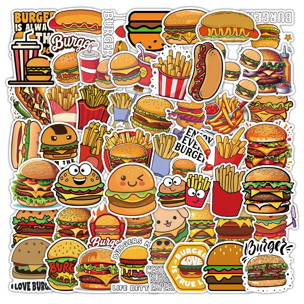 10/50PCS Original Cartoon Food Burger Hot Dog Chicken Wing Fries Drink Personalized Graffiti Waterproof Stickers Kids Toy