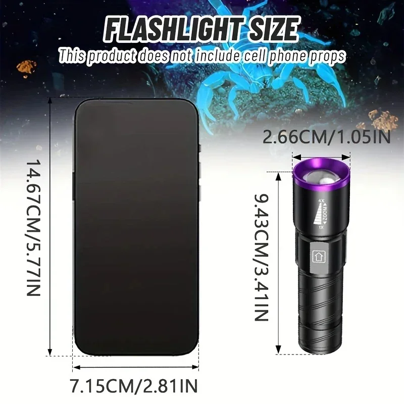 USB Rechargeable Zoomable UV Flashlight,395nm Blacklight Torch, Handheld Ultraviolet Light for Pet Urine Detector Resin Curing