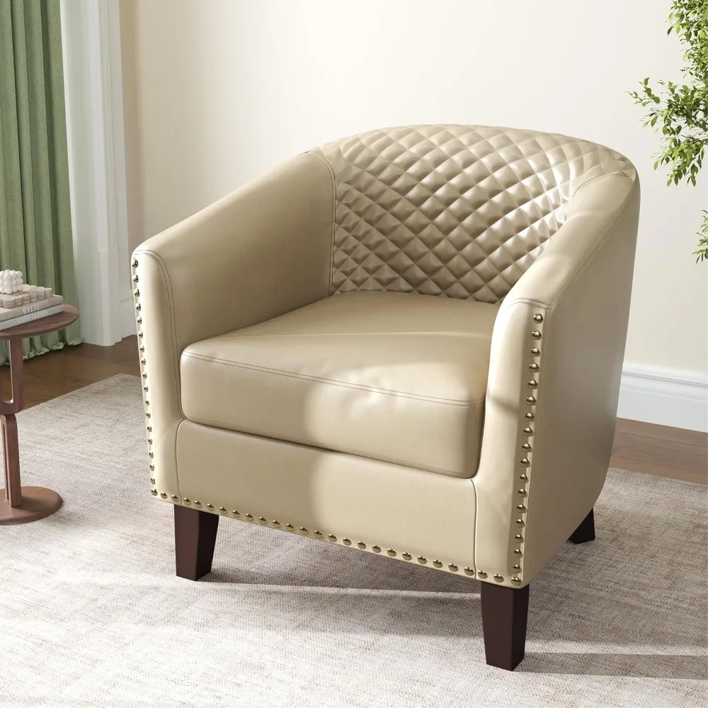 كرسي نادي منجد من الجلد الصناعي مع حواف مسامير، كرسي قراءة مريح لغرفة المعيشة وغرفة النوم وغرفة الاستقبال والمكتب #6