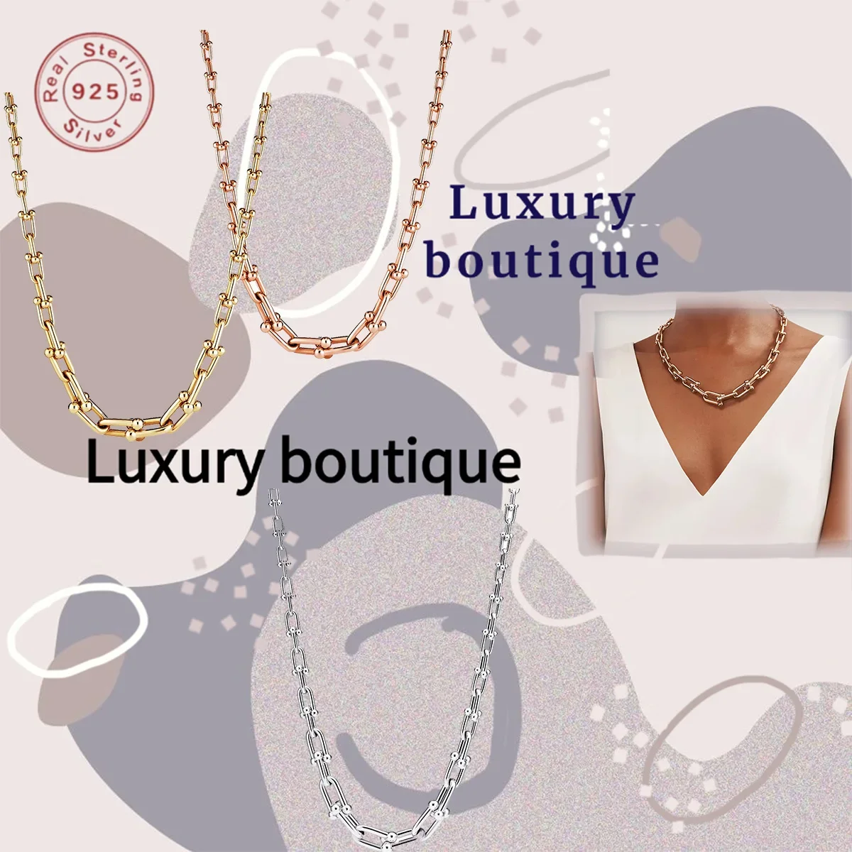 

Pure silver S925 necklace U-shaped horseshoe buckle gradient jewelry accessories personalized couple European and American style